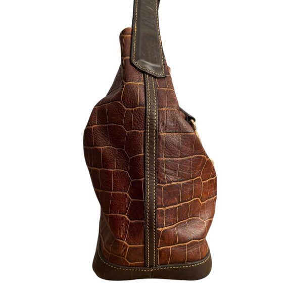 Dooney & Bourke‎ Croco Embossed Leather Hobo Shoulder Bag Brown Preppy Classic - Picture 3 of 11